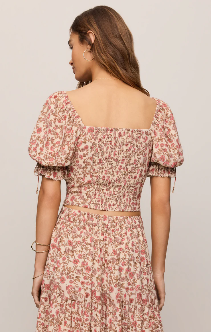 Moira Floral Cropped Top Sandshell