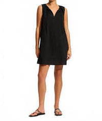 Gathered Neck Mini Dress Black