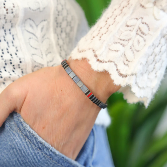 Firefighter Gray- Tila Bead Bracelet | Single: 6.25 Inches - S