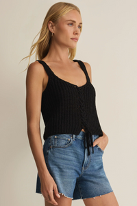 Tate Lace Up Sweater Tank Black