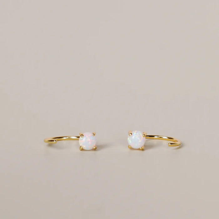 White Opal Huggie Earrings