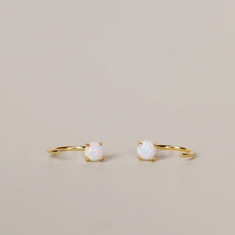 White Opal Huggie Earrings