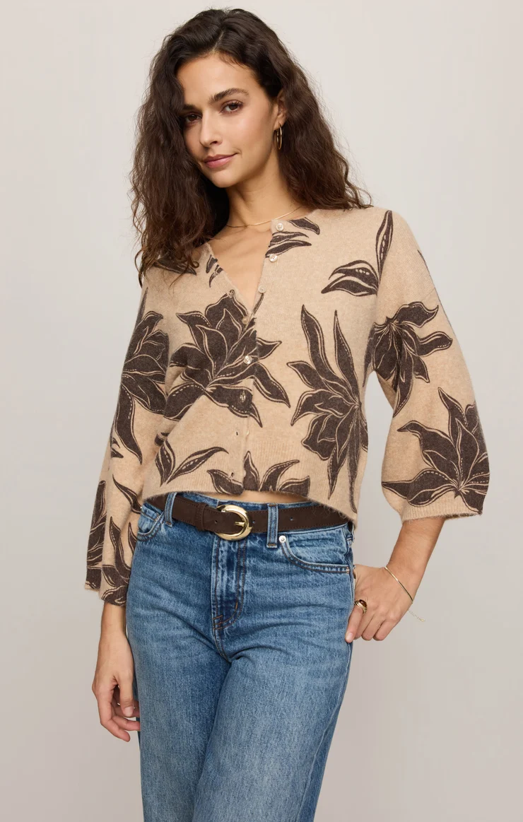 Valor Floral Cardigan Soft Ecru