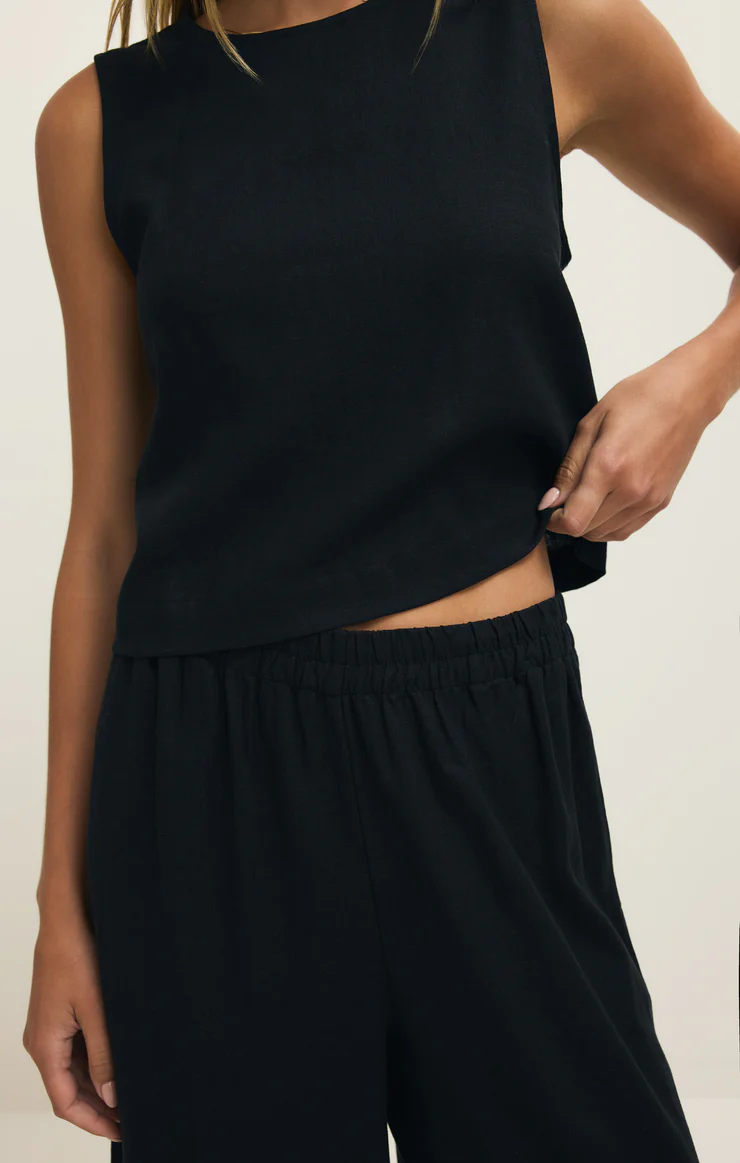 Sloane Linen Tank Black
