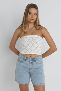 Islander Strapless Knit Top White