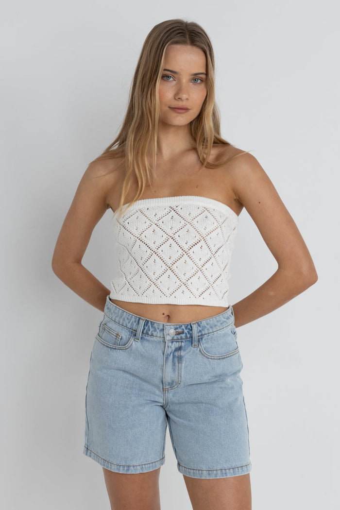 Islander Strapless Knit Top White