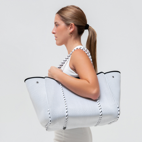 Large Neoprene Tote White Grey