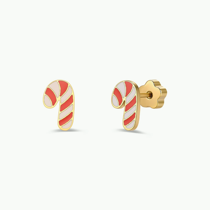 Candy Cane Enamel Flat Back Kids Earrings