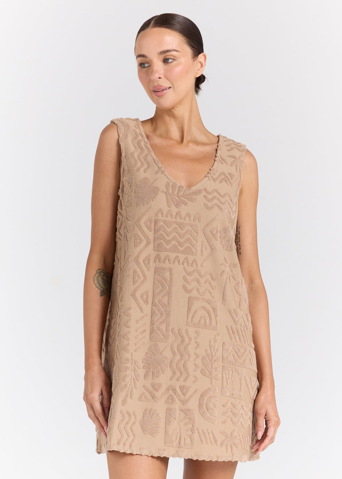 Mai Tai Towelling Dress Almond