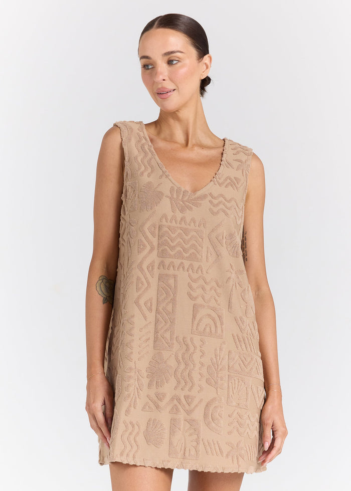 Mai Tai Towelling Dress Almond