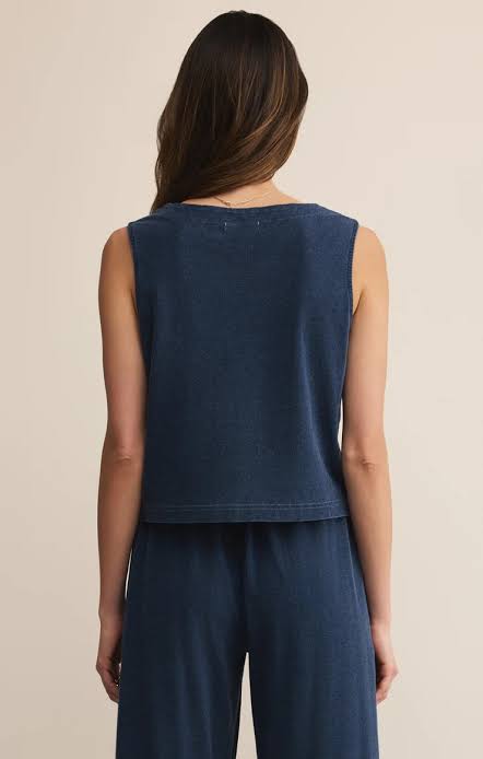 Solace V-Neck Jersey Denim Tank Indigo