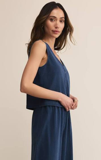 Solace V-Neck Jersey Denim Tank Indigo