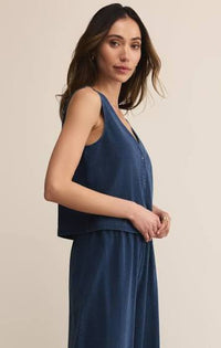 Solace V-Neck Jersey Denim Tank Indigo