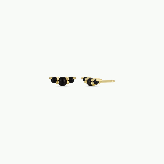 Crescent Gold Earrings Black Tourmaline