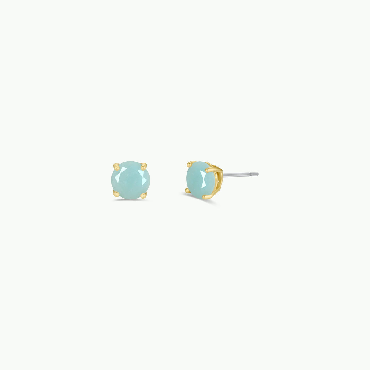 Round - Amazonite Gemstone - Gold Earrings
