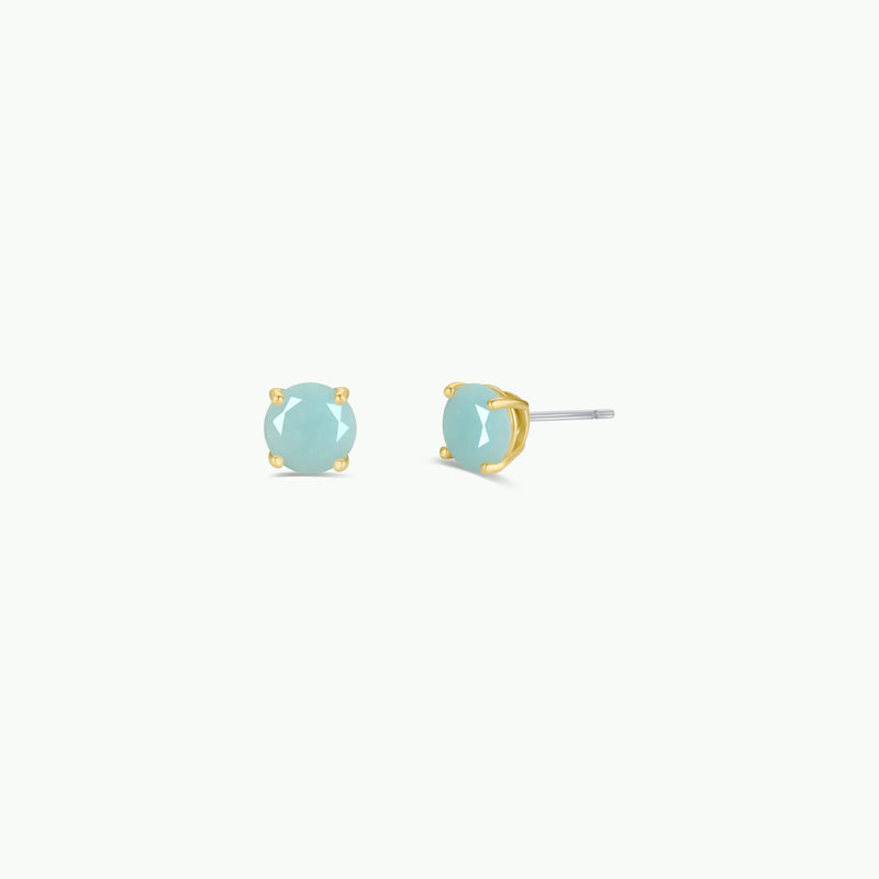 Round - Amazonite Gemstone - Gold Earrings