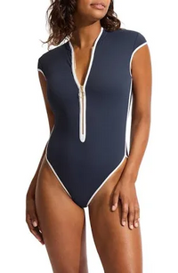 Beach Bound Cap Sleeve One Piece Navy