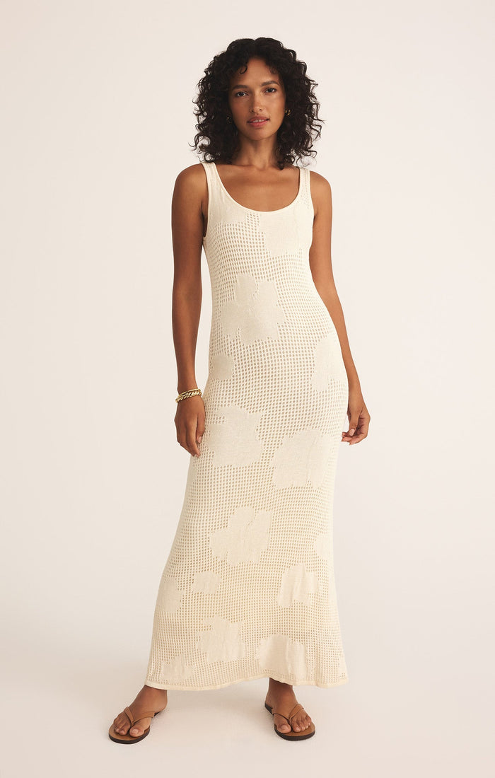 Praya Fleur Crochet Midi Dress Natural