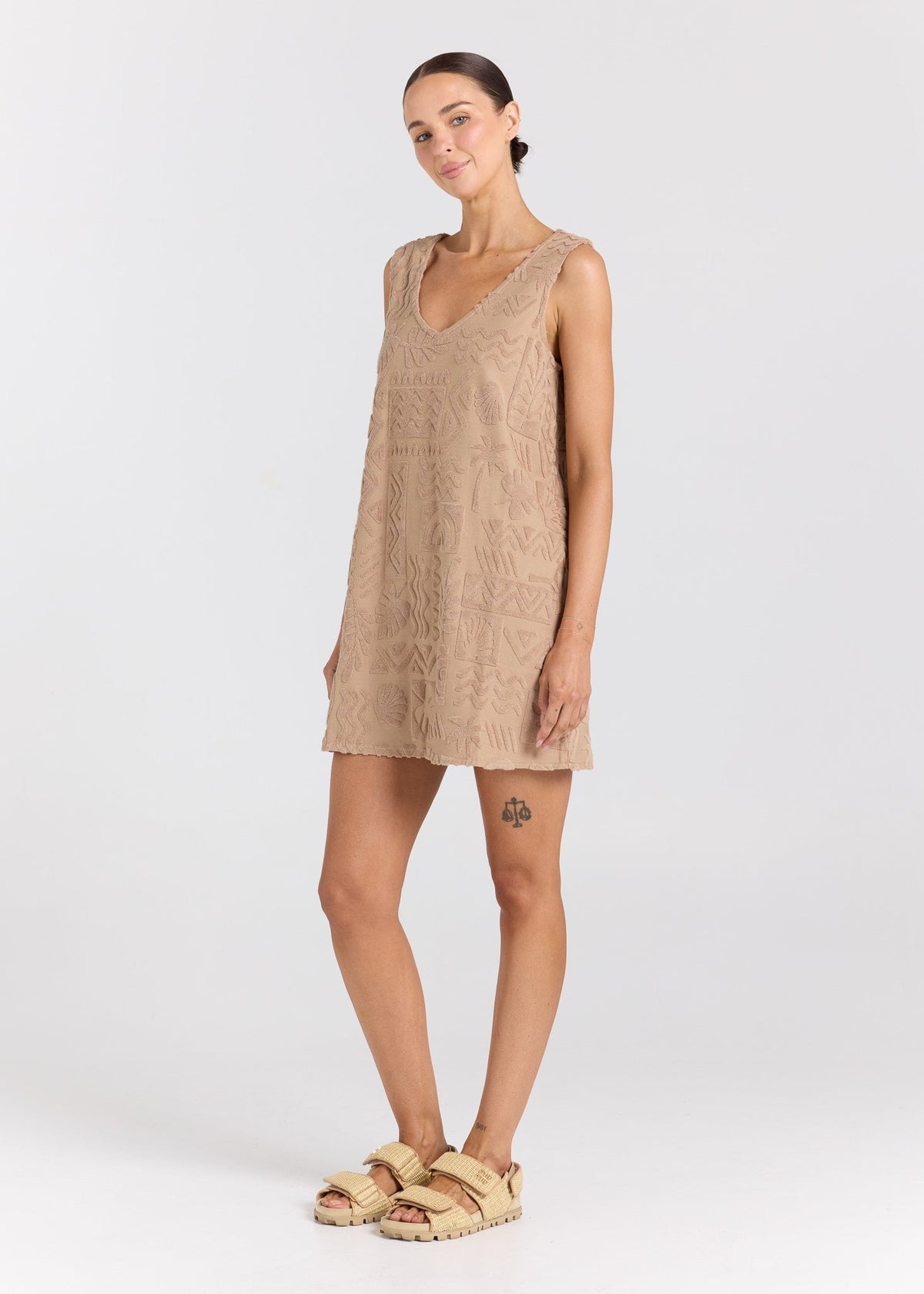 Mai Tai Towelling Dress Almond