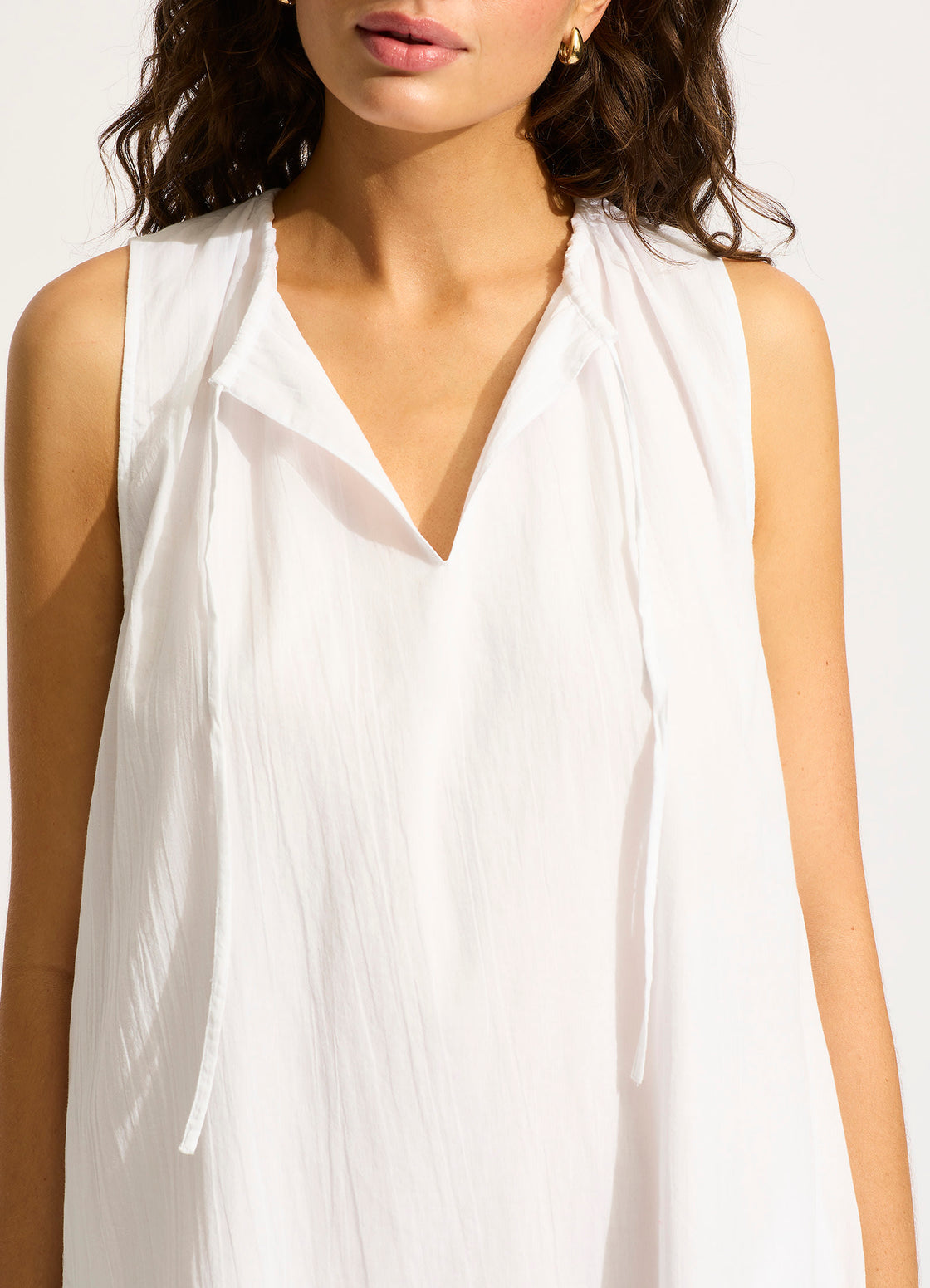Gathered Neck Mini Dress White