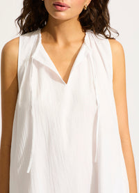 Gathered Neck Mini Dress White