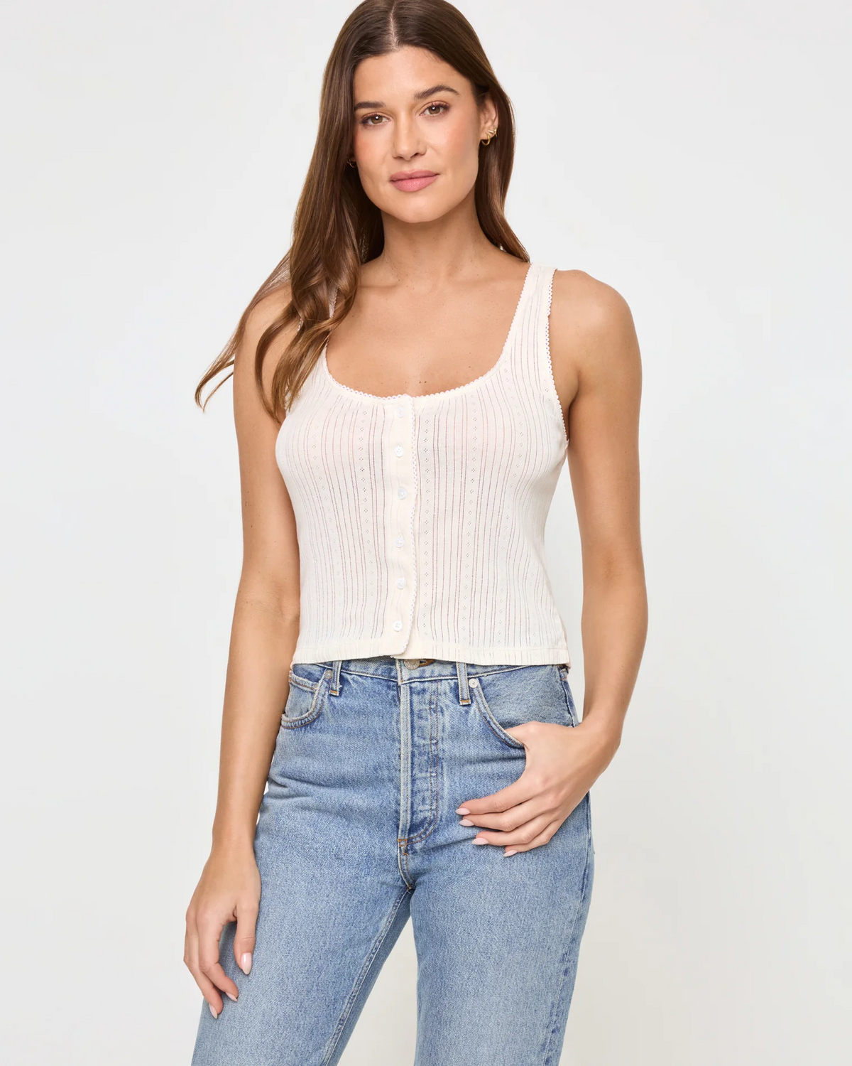 Jeanie Pointelle Tank Cream