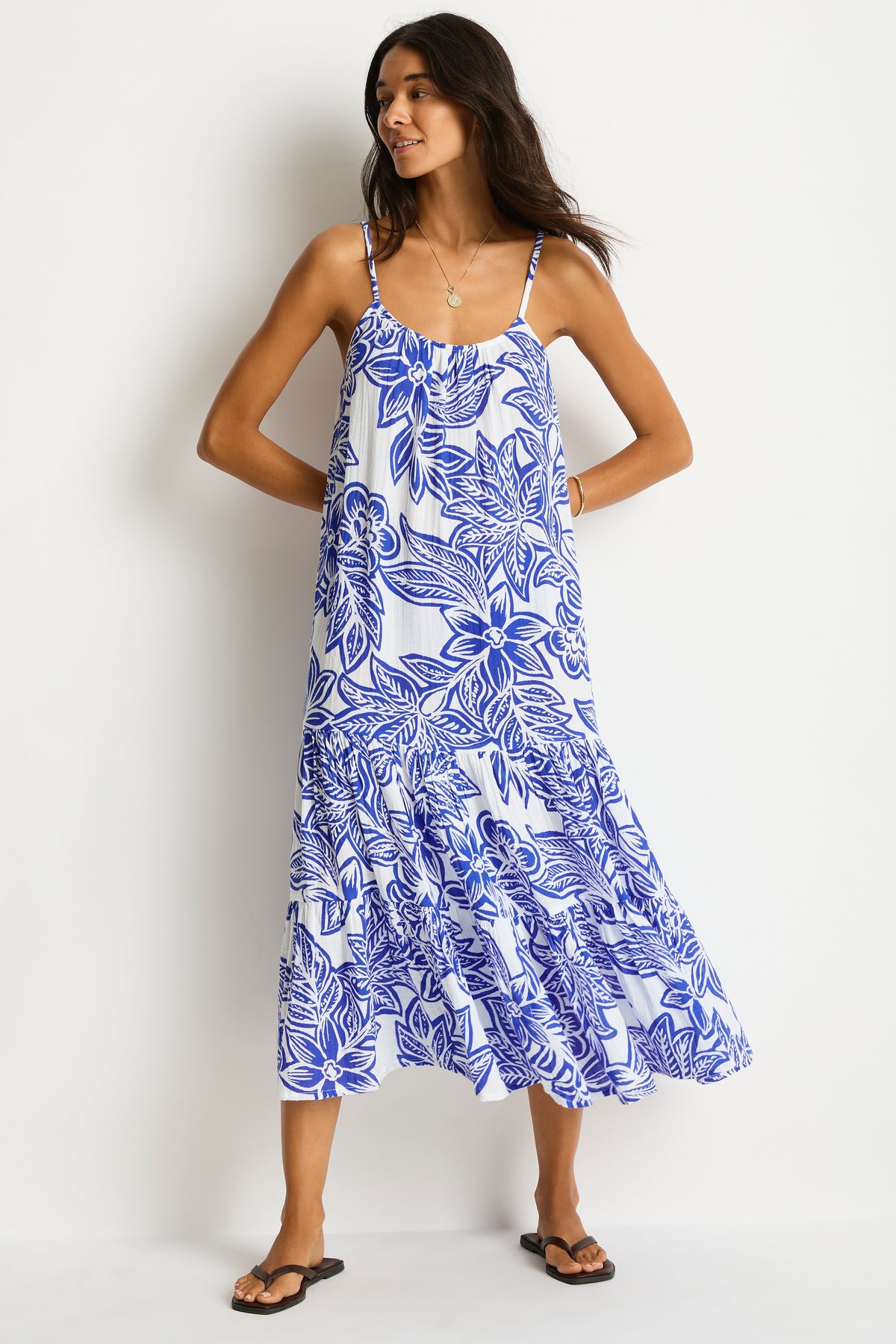 Palmera Tiered Midi Dress Blue