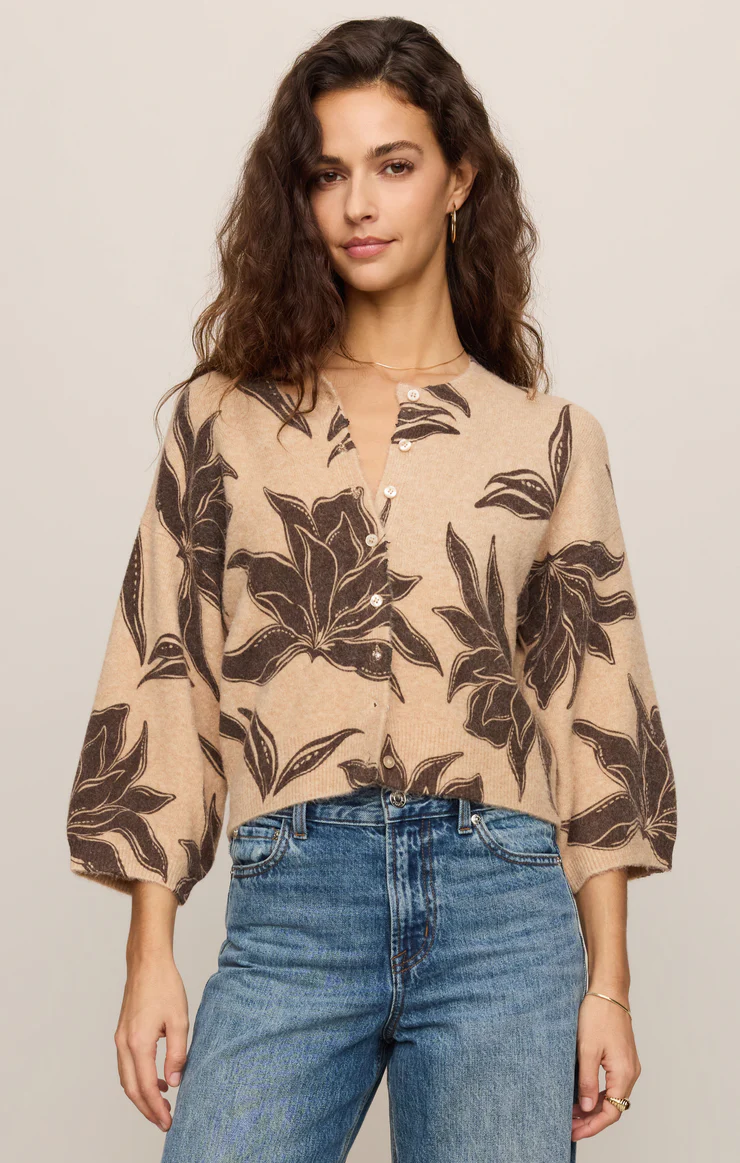Valor Floral Cardigan Soft Ecru