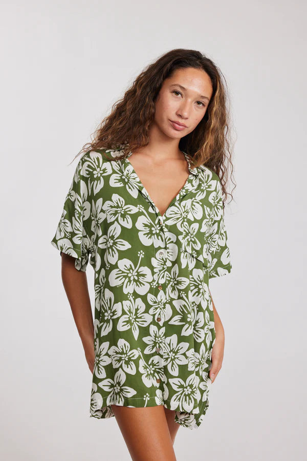 Aloha Shirt Dress Green Batik