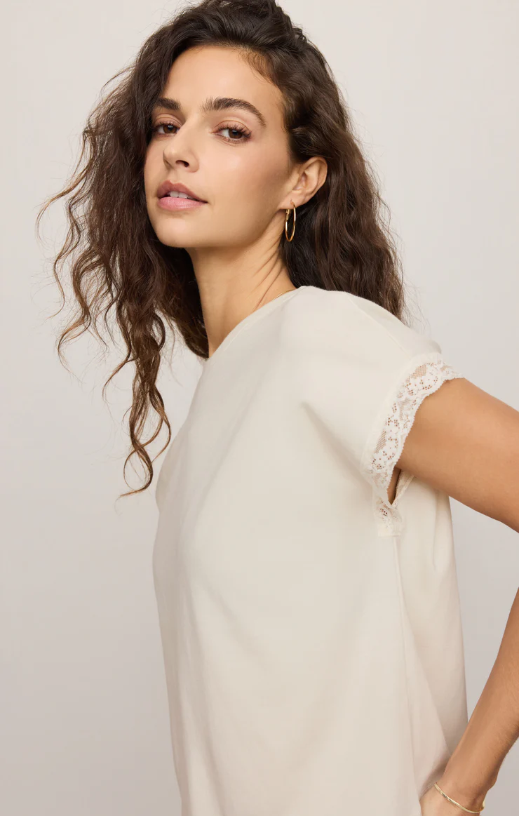 Marika Lace Trim Muscle Tee Cloud
