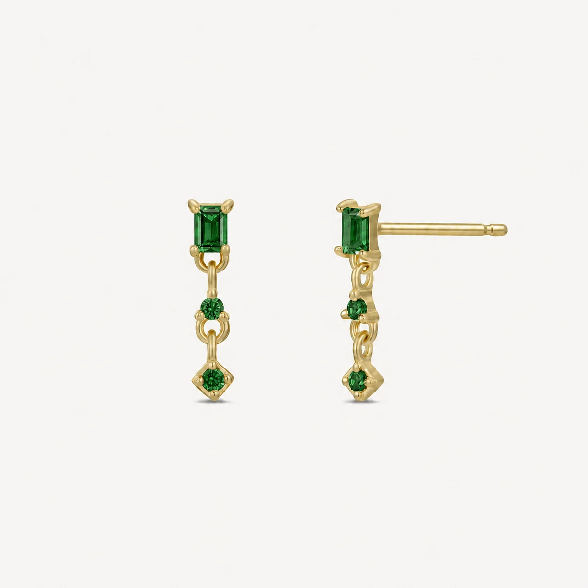 Mini Baguette Drop Earrings - Emerald