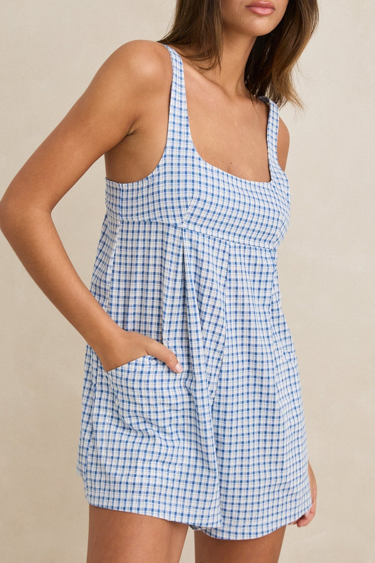 Lola Check Romper Blue