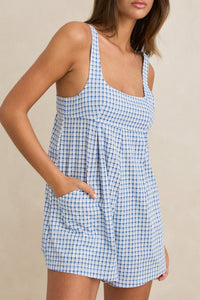 Lola Check Romper Blue