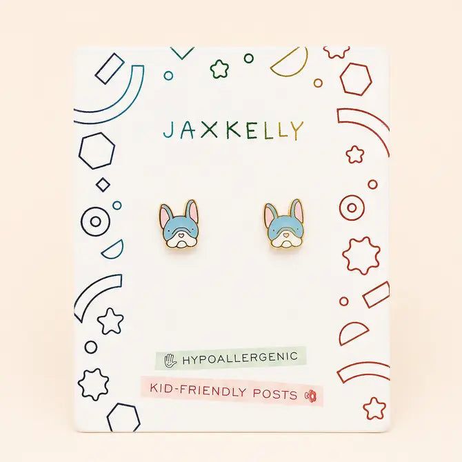 Frenchie Enamel Flat Back Kids Earrings