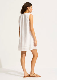 Gathered Neck Mini Dress White