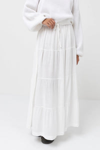Classic Tiered Maxi Skirt White