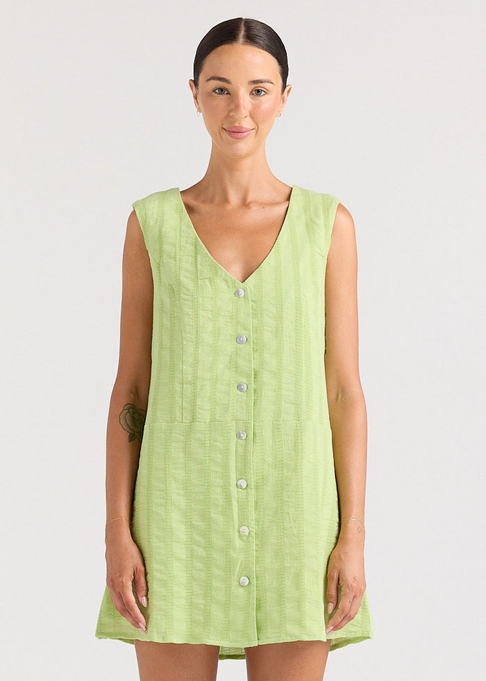 Summer V Button Up Dress Kiwi