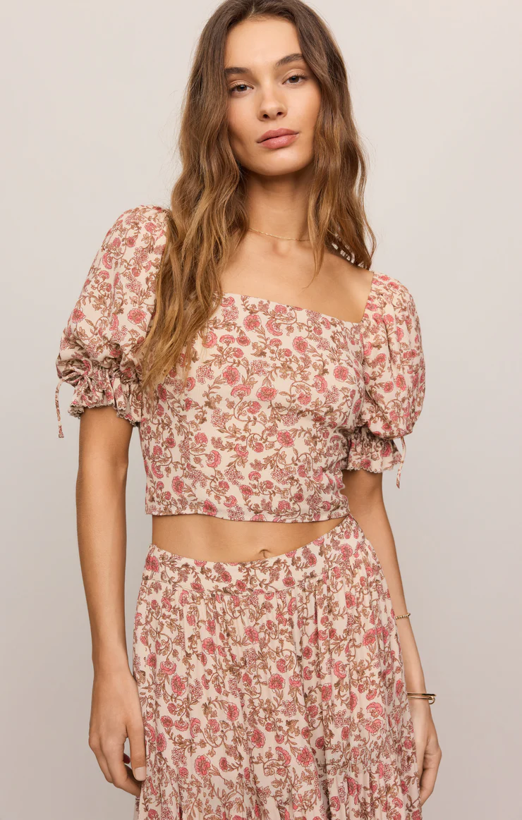 Moira Floral Cropped Top Sandshell