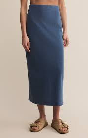 Gail Jersey Denim Midi Skirt Vintage Indigo