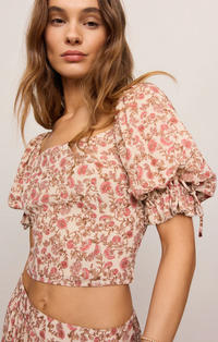 Moira Floral Cropped Top Sandshell