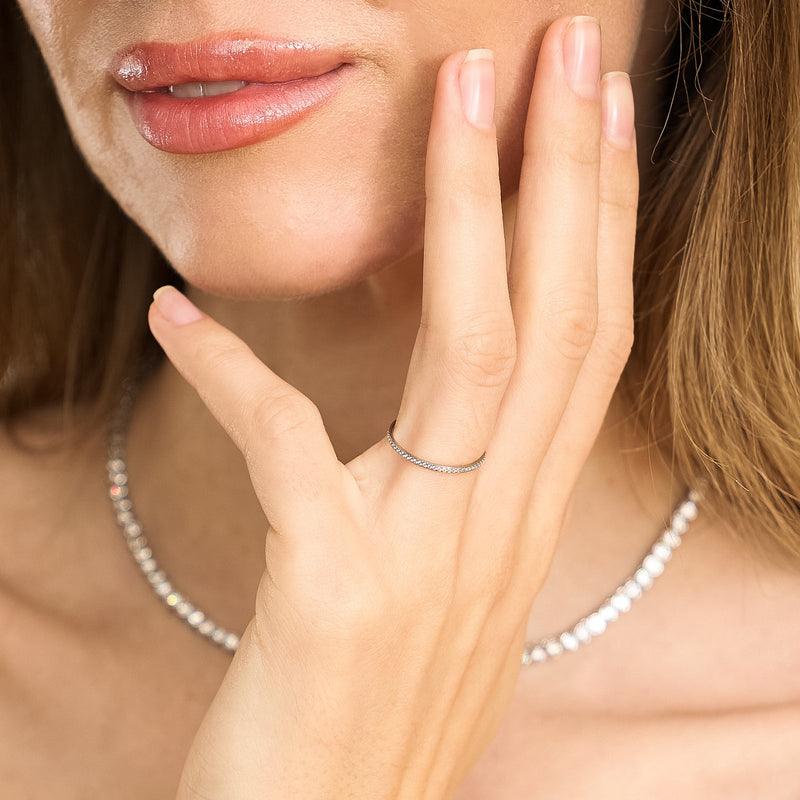 Waterproof Silver Dainty Diamond Ring Band