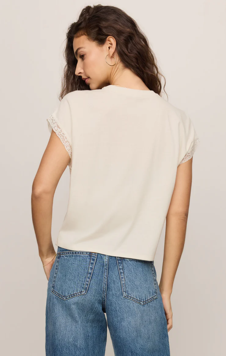 Marika Lace Trim Muscle Tee Cloud