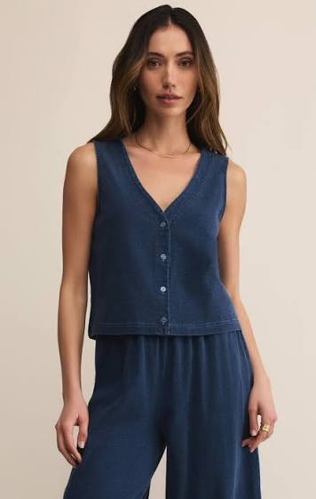 Solace V-Neck Jersey Denim Tank Indigo