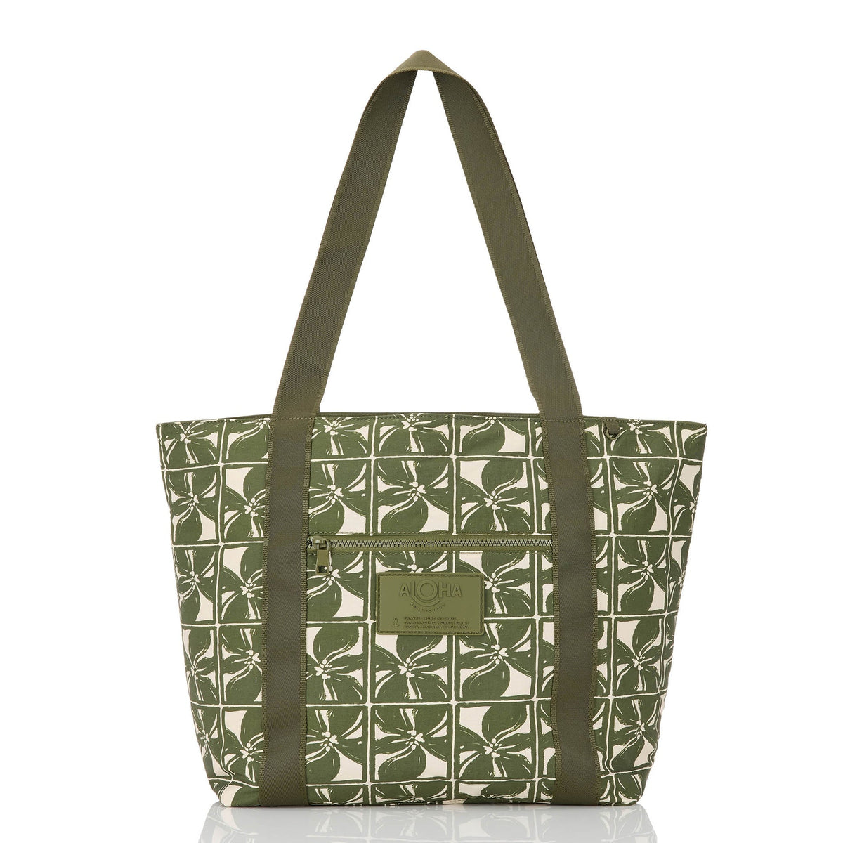 Lattice Nylon Zipper Tote Olive