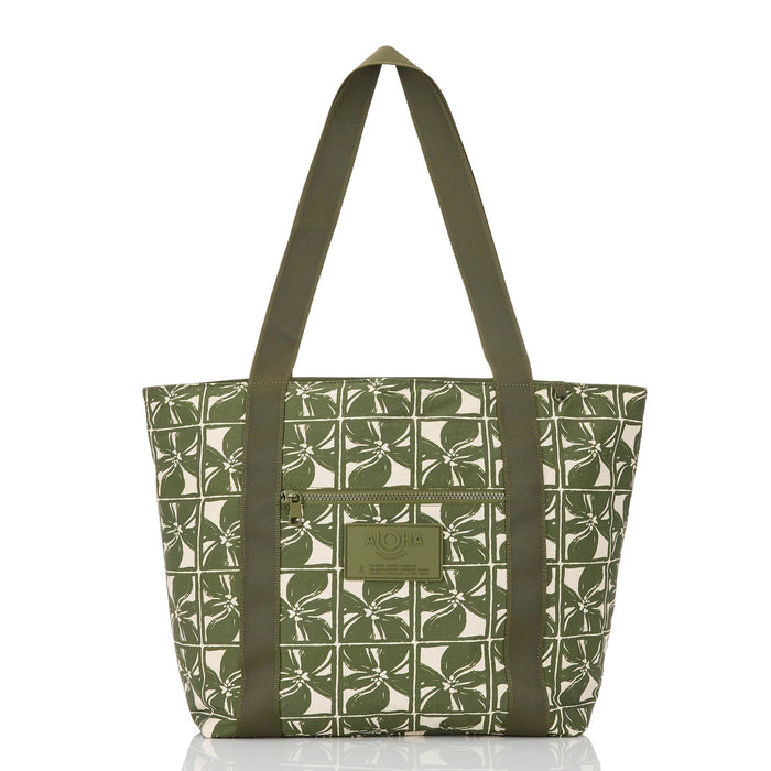 Lattice Nylon Zipper Tote Olive