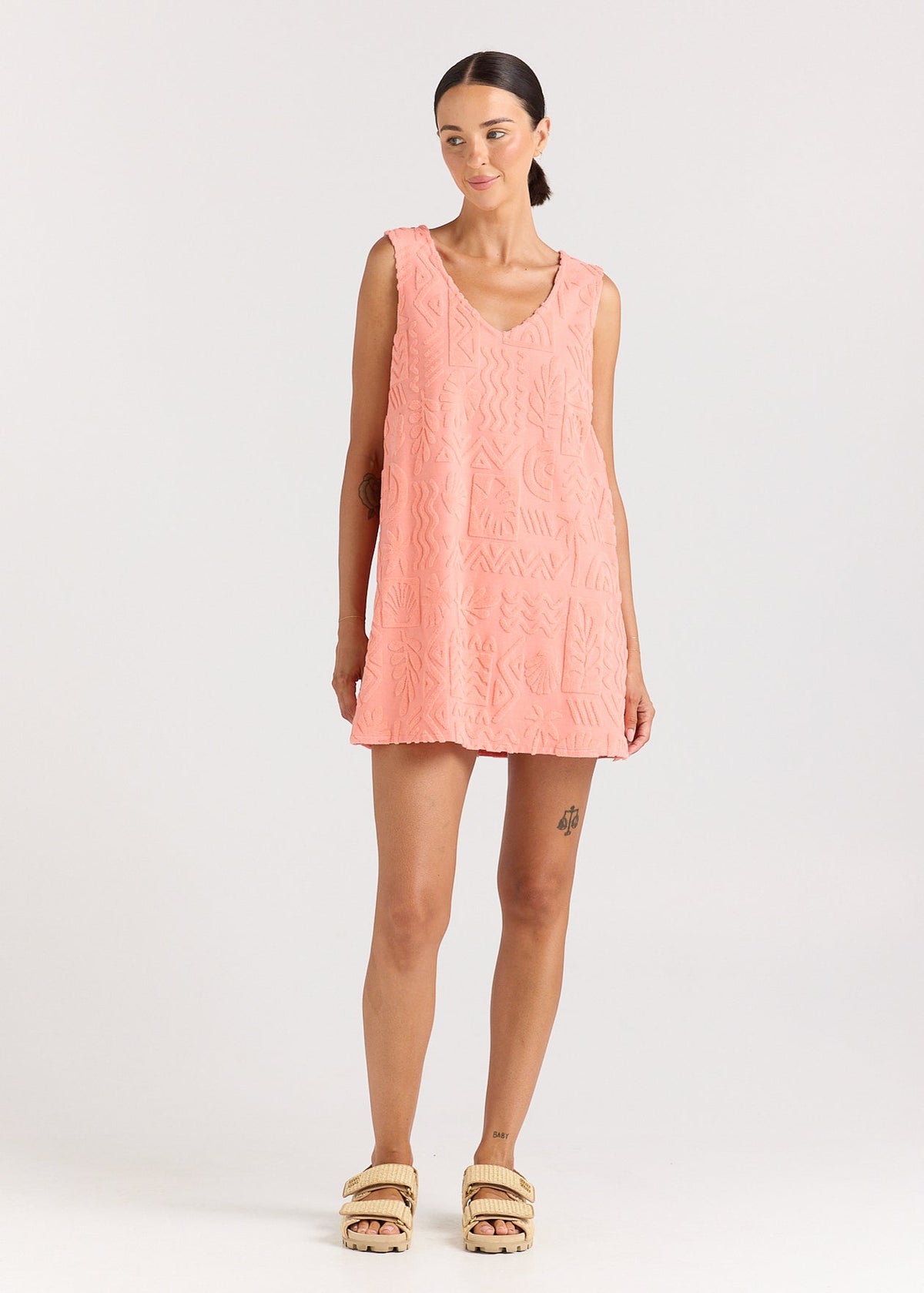 Mai Tai Towelling Dress Coral