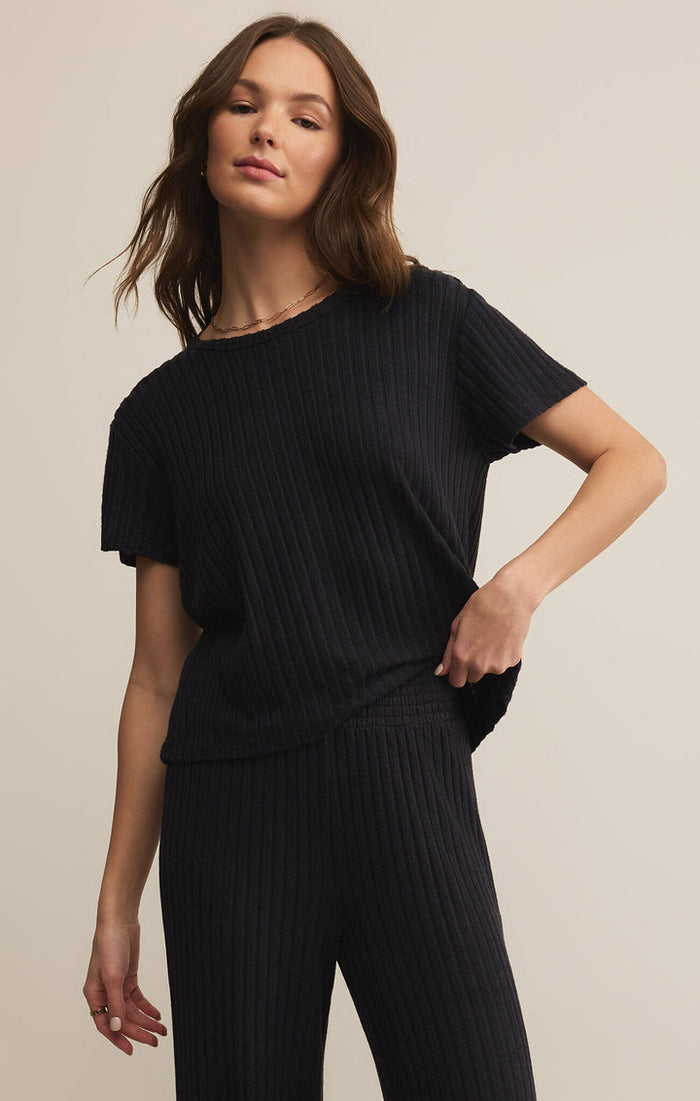 Kara Rib Tee Black Sand