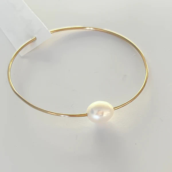 Freshwater Pearl Bangle Gold Fill 8" White