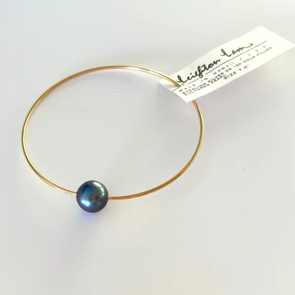 Freshwater Pearl Bangle Gold Fill 7" Blue