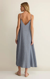 Sandcomber Striped Linen Midi Dress Indigo